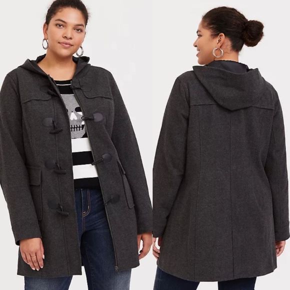 Torrid Dark Grey Brushed Hooded Toggle Coat Size 3X - Picture 1 of 8